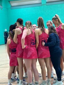 Team huddle at half time - Scotland U19 squad at Europe Netball Pilot U19 training event